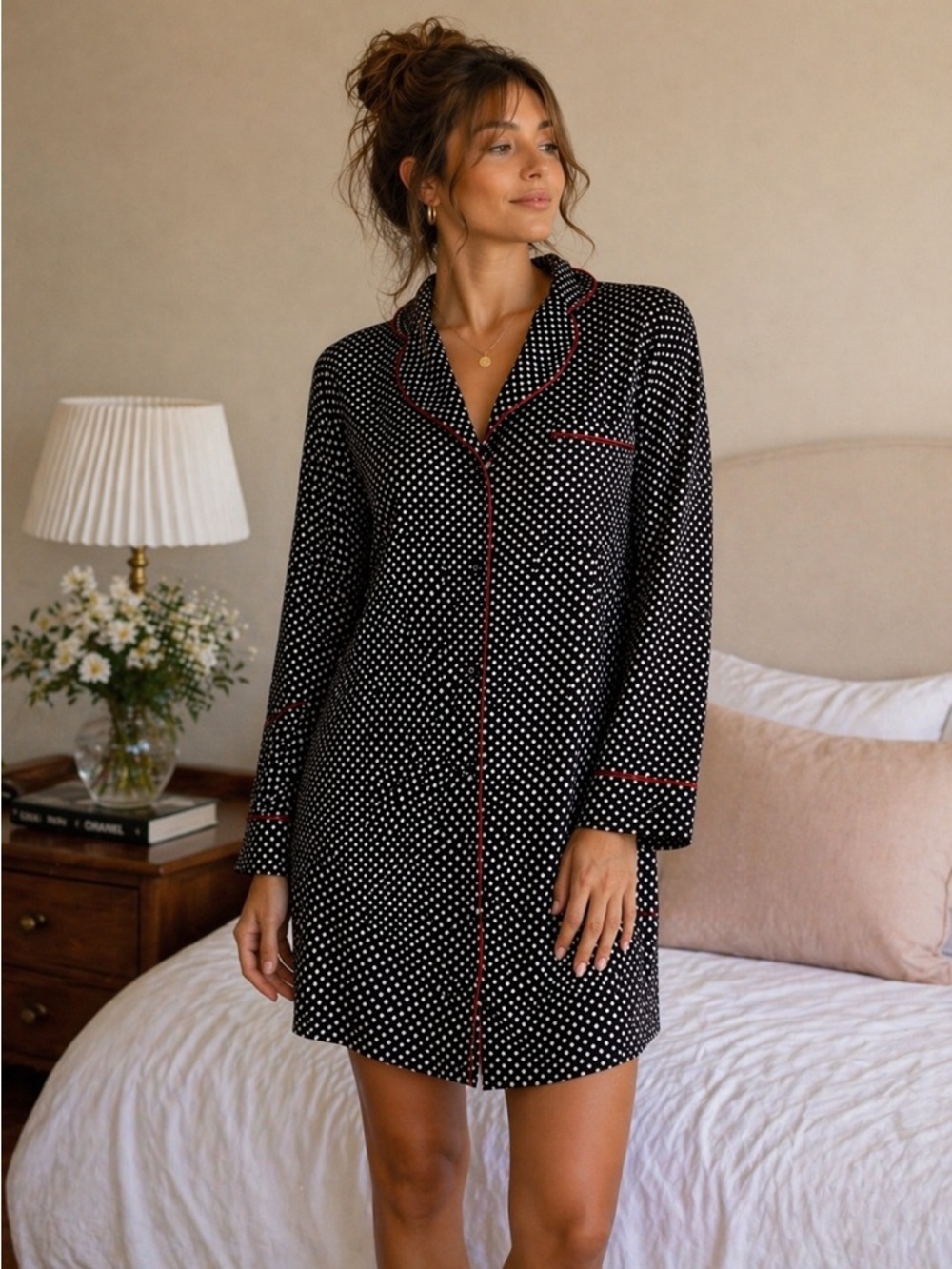 ✨ Hidden Fantasies Polka Dot Sleep Shirt – Chic & Cozy ✨
